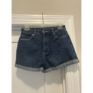 RVCA HI ROLLER High Rise Denim Jean Shorts Blue Size 26 Cotton Micro Festival